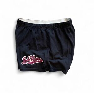 Lock haven university athletic shorts mini shorts size small black and pink y2k